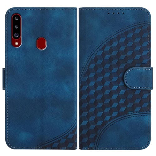 Funda de Cuero Samsung Galaxy A20S Yx0060 con Relieve y Cabeza de Elefante con Cordón (Azul Real)