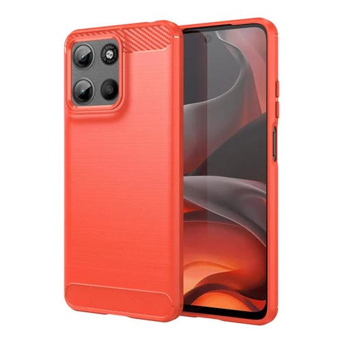 Funda de TPU con Textura Cepillada Fibra de Carbono para Motorola Moto G15 (Rojo)