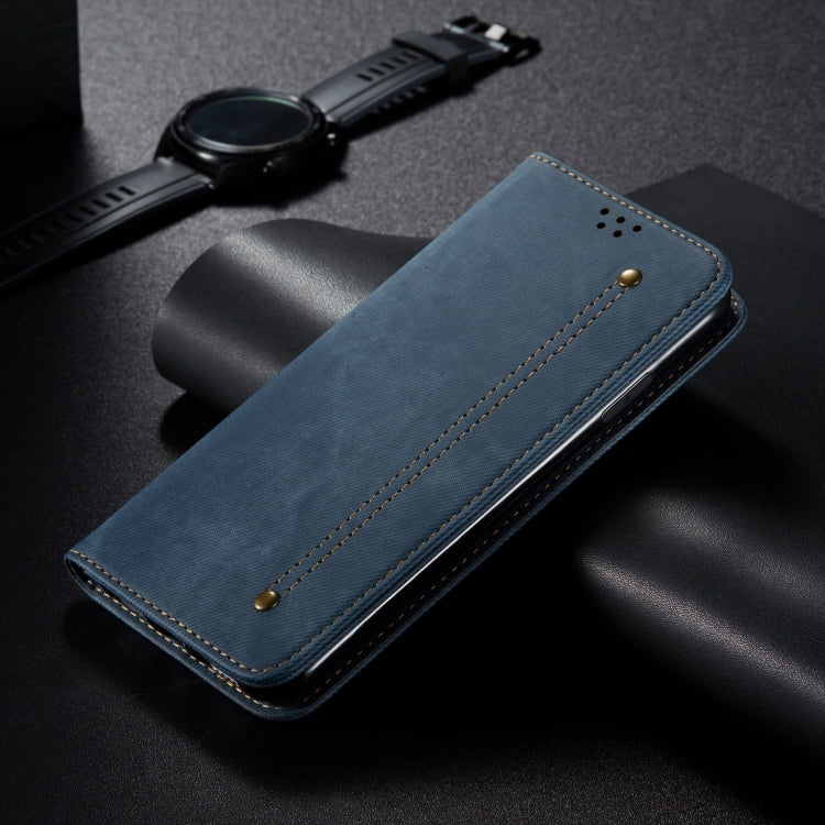 Funda de Cuero con Tapa Horizontal y Textura Vaquera para OnePlus 13 (Azul)