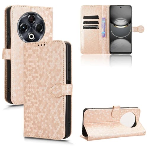 Funda de Cuero para Tecno Spark 30 4G con Textura de Panal (Dorada)