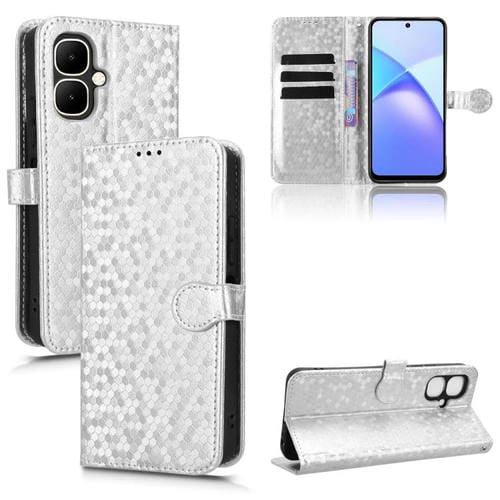 Funda de cuero con textura de panal de abeja para Tecno Pop 10 / Infinix Smart 10 4G (plateada)