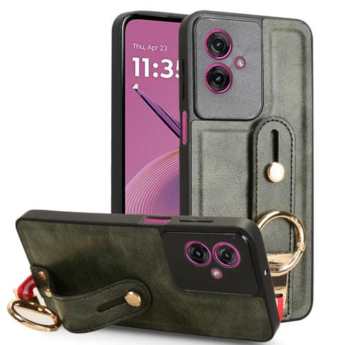 Funda de Cuero con Correa para el Cuello Motorola Moto G55 5G (Verde)