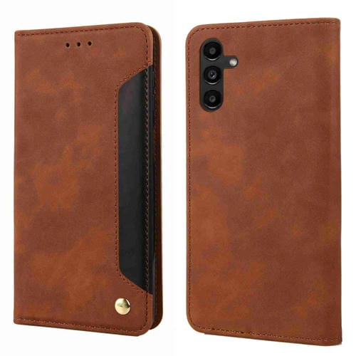 Funda para Teléfono Samsung Galaxy A55 Skin Feel Splicing Cuero (Marrón)