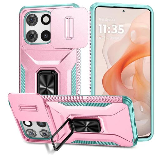 Funda para Motorola Moto G Stylus 2025 con Soporte Deslizante y Protector de Pantalla (Rosa + Gris Verde)