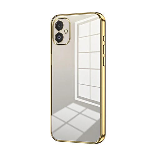 Funda para Teléfono Samsung Galaxy F14 5G Orificio Fino Revestimiento Transparente (Dorado)