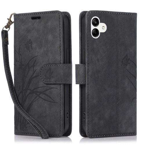 Funda para Teléfono Samsung Galaxy A04 A04S Cuero Relieve Mariposa Orquídea (Negro)
