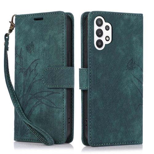 Funda para Teléfono Samsung Galaxy A13 4G 5G Cuero Relieve Mariposa Orquídea (Verde)