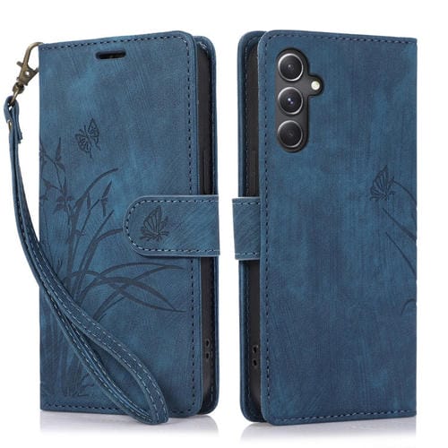 Funda para Teléfono Samsung Galaxy A15 4G Cuero Relieve Mariposa Orquídea (Azul)