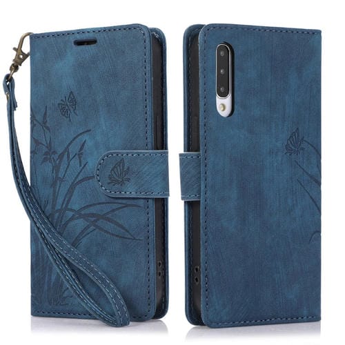 Funda para Teléfono Samsung Galaxy A50 / A50S Cuero con Relieve Mariposa Orquídea (Azul)
