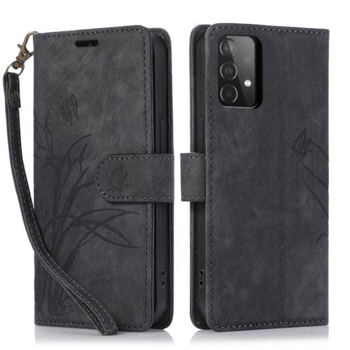 Funda para TelĂ©fono Samsung Galaxy A53 Cuero Relieve Mariposa OrquĂdea (Negro)