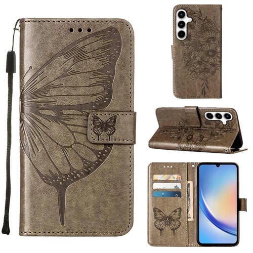 Funda para Samsung Galaxy A35 5G Cuero con Mariposa en Relieve (Gris)
