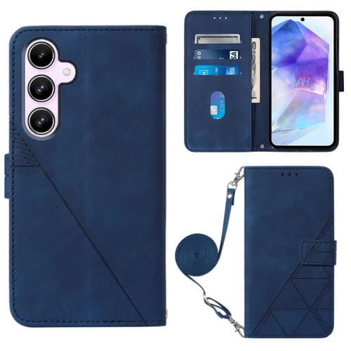 Funda de Cuero Crossbody para Samsung Galaxy A55 con Tapa en Relieve 3D (Azul)