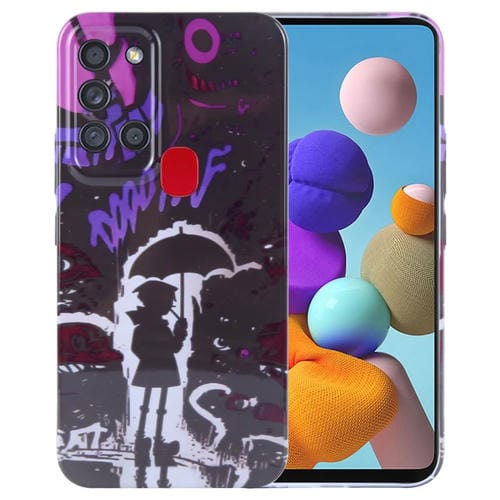 Estuche para Teléfono Samsung Galaxy A21S Orificio Preciso PC Patrón Pintado (Morado Negro)