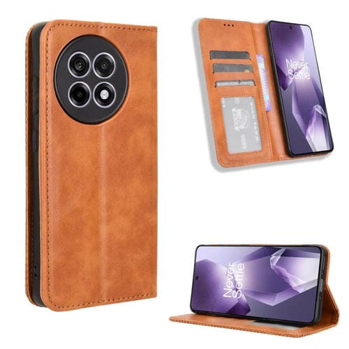 Funda de Cuero OnePlus Ace 5 5G / 5 Pro 5G / 13R 5G Textura Retro Hebilla Magnética (Marrón)