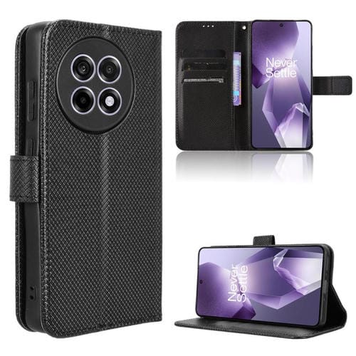 Funda de Cuero con Textura de Diamante para OnePlus Ace 5 5G / 5 Pro 5G / 13R 5G (Negra)