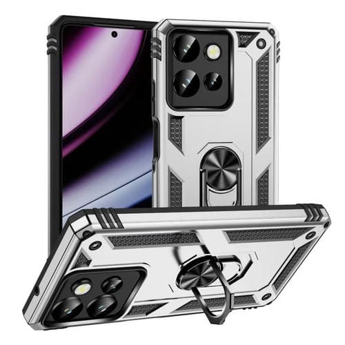 Funda TPU + PC a Prueba de Golpes con Soporte para Motorola Moto G Play 2025 / G Power 2025 (Plateada)
