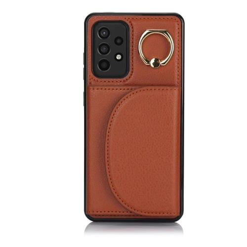 Funda para Teléfono Samsung Galaxy A72 4G / 5G Ym007 con Soporte para Anillo y Tarjeta (Marrón)