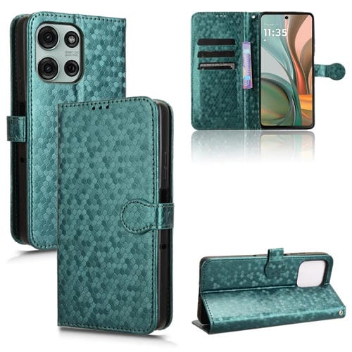 Funda de Cuero Motorola Moto G75 5G Textura de Puntos Panal (Verde)