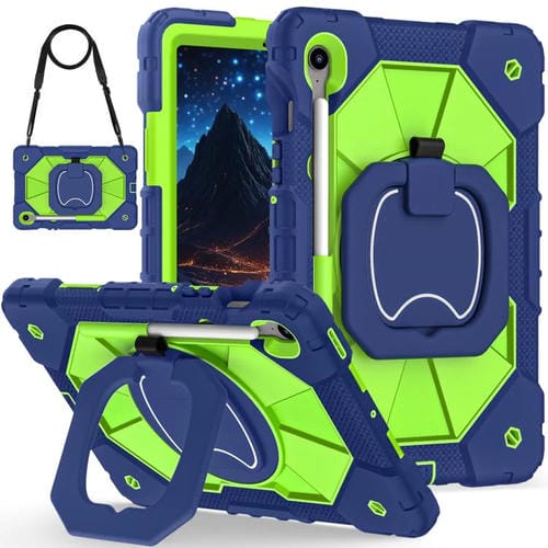 Funda híbrida de silicona con diseño de robot para Samsung Galaxy Tab S10 FE/S9 (azul marino, amarillo y verde)