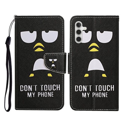 Funda de Cuero para Samsung Galaxy A35 con Tapa y Patrón de Dibujo de Colores (Pingüino)