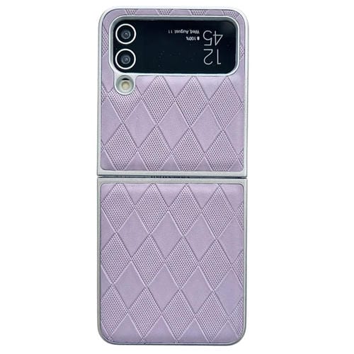 Funda para TelĂ©fono Samsung Galaxy Z Flip4 5G Cuero a Cuadros Pintura Nacarada Forma de Diamante (PĂșrpura)