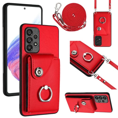 Funda para Teléfono Samsung Galaxy A53 5G con Soporte para Anillo y Bolsa para Tarjeta con Cordón Largo (Rojo)