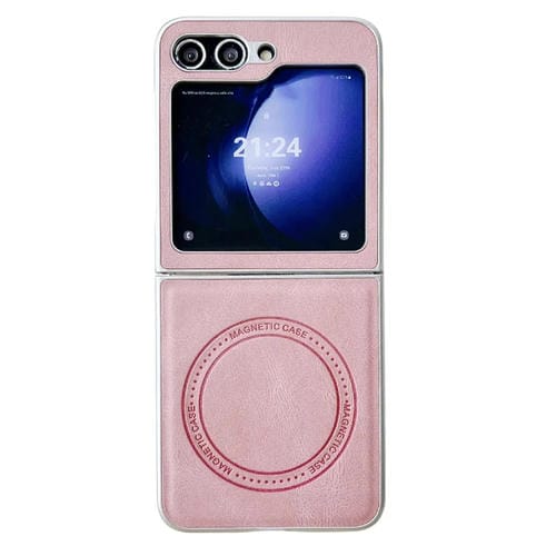 Funda para Teléfono Samsung Galaxy Z Flip5 Skin Feel Textura de Cuero Magsafe Pintura Nacarada (Rosa)