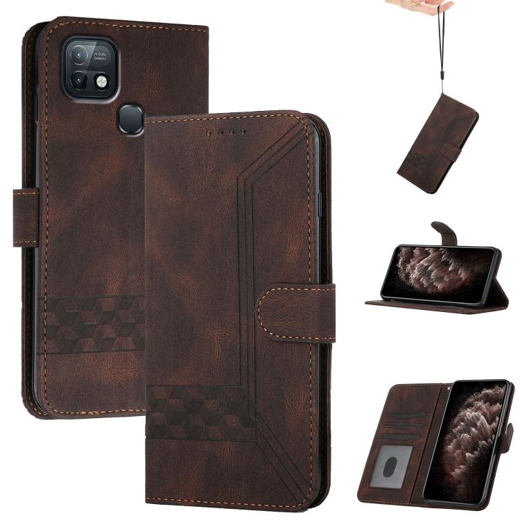 Funda de Cuero con Tapa y Tacto de Piel Cúbica para Infinix Hot 10I (Marrón)
