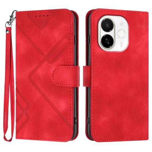 Funda de Cuero para Tecno Spark 30C 5G y Pop 9 5G con Diseño de Líneas y Tacto Suave (Rojo)
