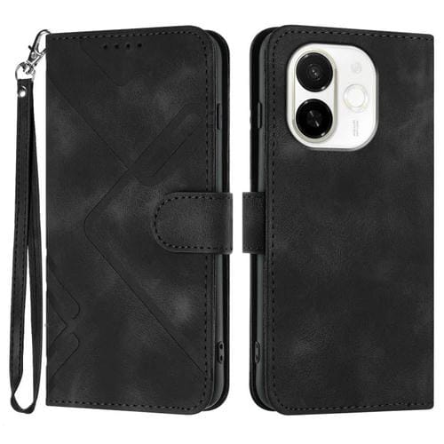 Funda de Cuero para Tecno Spark 30C 5G y Pop 9 5G con Diseño de Líneas (Negro)