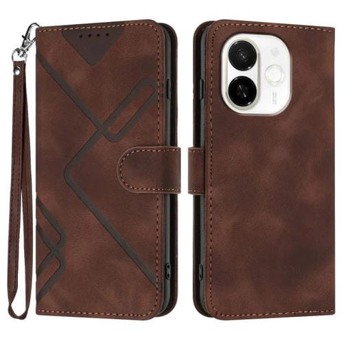 Funda de Cuero para Tecno Spark 30C 5G Pop 9 5G con Diseño de Líneas y Tacto Suave (Café)