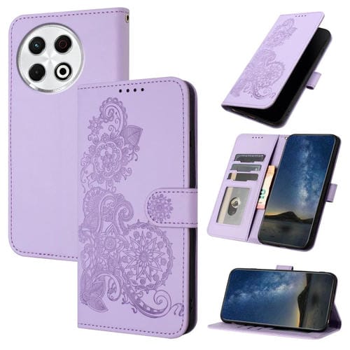 Funda de Cuero con Tapa para Tecno Spark 30 Pro 4G Diseño Flor de Datura (Morado)