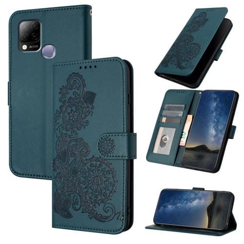 Funda de Cuero con Tapa y Relieve Flor de Datura para Infinix Hot 10T/Hot 10S (Verde Oscuro)