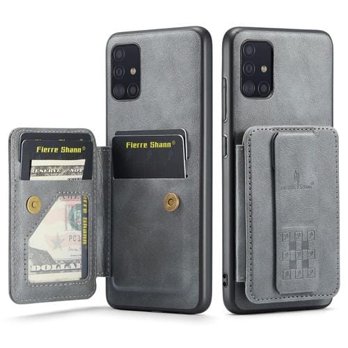 Funda para teléfono Samsung Galaxy A51 4G Fierre Shann Oil Wax con tarjetero de cuero de vaca (Gris)