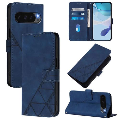 Funda de Cuero con Tapa y Relieve 3D para Google Pixel 10 Pro XL (Azul)