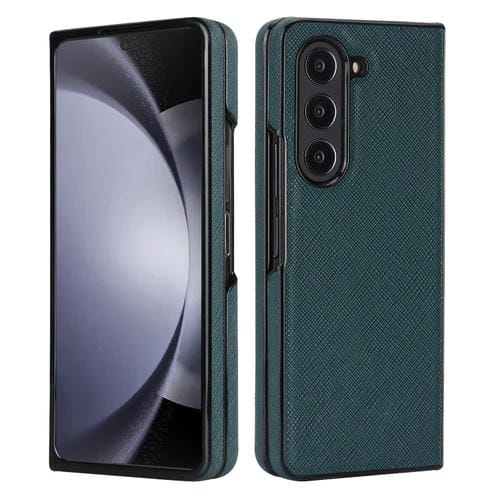 Estuche para teléfono plegable Samsung Galaxy Z Fold5 5G con patrón cruzado (Verde)
