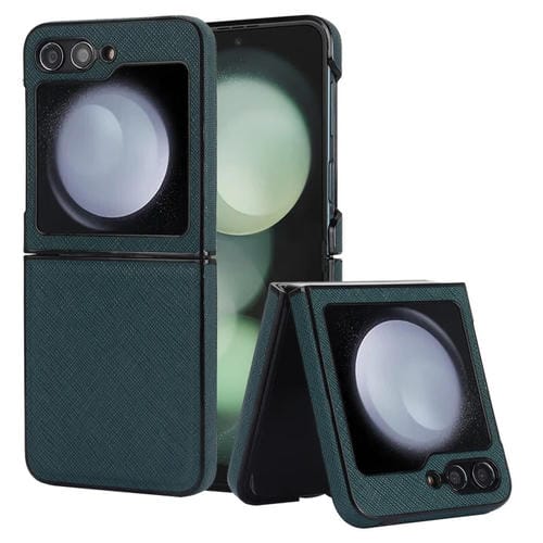 Estuche para Teléfono Plegable Samsung Galaxy Z Flip5 5G con Patrón Cruzado (Verde)