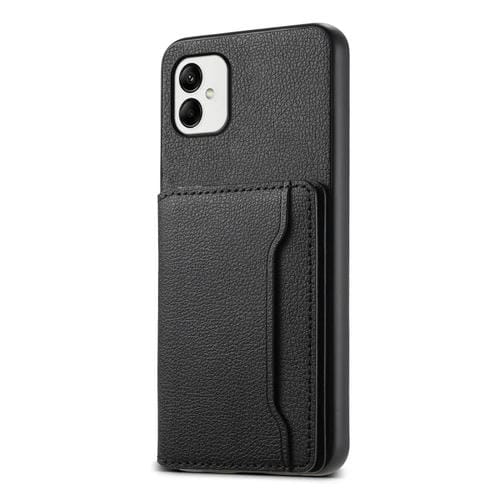 Funda para Teléfono Samsung Galaxy A05 Diseño Bolsa de Tarjeta Textura de Becerro (Negro)