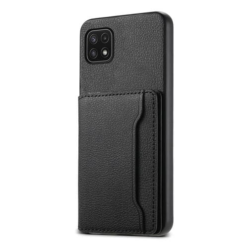 Estuche para Teléfono Samsung Galaxy A22 5G Bolsa para Tarjetas Textura de Becerro (Negro)