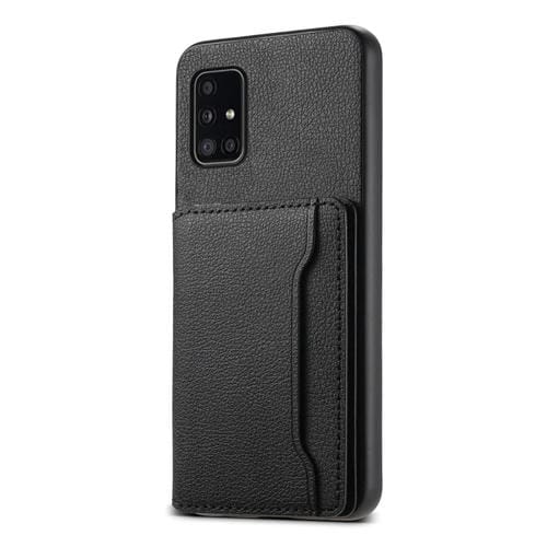 Estuche para Teléfono Samsung Galaxy A51 4G con Diseño de Bolsa para Tarjetas Textura de Becerro (Negro)