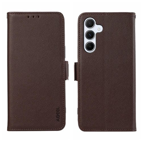 Funda para Teléfono Samsung Galaxy A15 5G Abeel Cuero con Patrón Litchi y Cierre Magnético (Marrón)