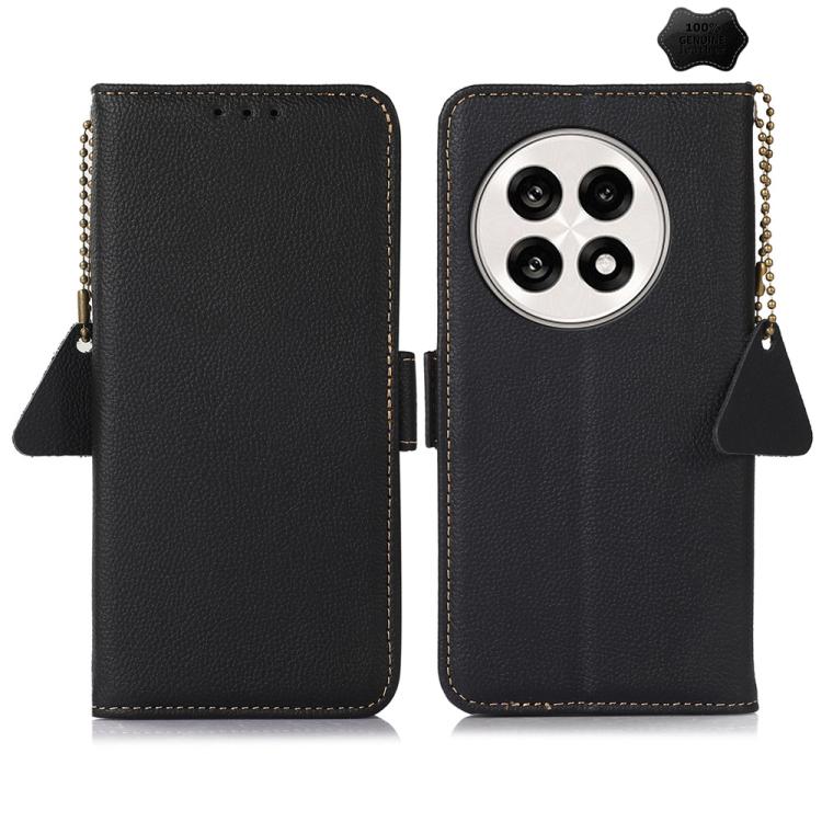 Funda Cuero Genuino Rfid con Imán Lateral Tj para OnePlus Ace 5 Pro / Ace 5 / 13R (Negro)