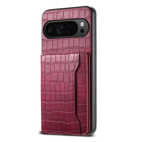 Funda para teléfono con textura de cocodrilo y diseño de cartera para Google Pixel 10 Pro/10 (roja)