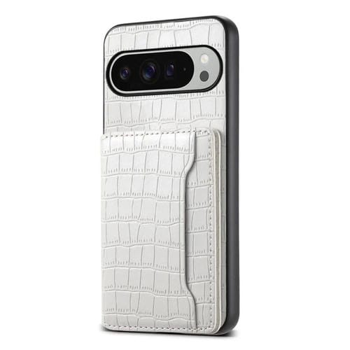 Funda para Google Pixel 10 Pro XL con textura de cocodrilo y diseño de cartera, cobertura total (blanca)