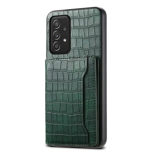 Funda para Teléfono Samsung Galaxy A52 5G Diseño Bolsa para Tarjetas Textura Cocodrilo (Verde)