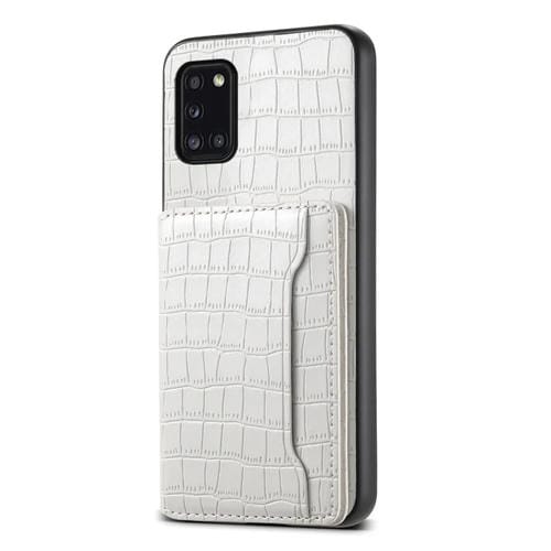 Funda para Teléfono Samsung Galaxy A31 4G Diseño Bolsa para Tarjetas Textura Cocodrilo (Blanco)