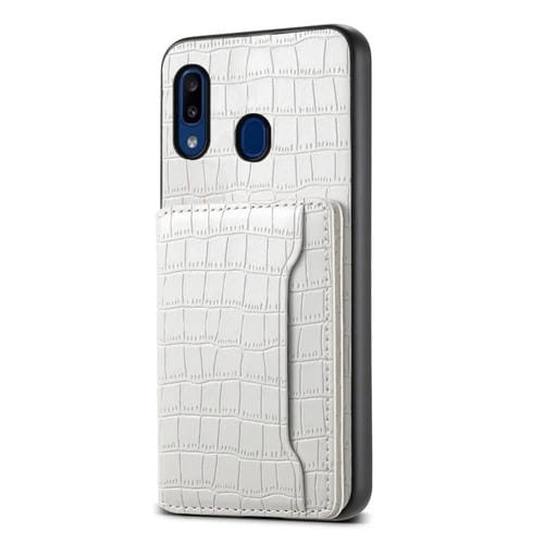 Estuche para Teléfono Samsung Galaxy A20 / A30 Diseño Bolsa para Tarjetas Textura de Cocodrilo (Blanco)