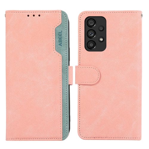 Funda de Cuero Abeel para Samsung Galaxy A53 5G Color Block Magnética Rfid (Rosa-Cian)
