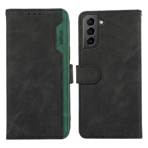 Funda para Samsung Galaxy S21 5G Abeel Color Block Cuero Magnética Rfid (Negro-Verde)
