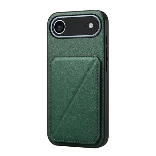 Funda para iPhone 17 Air D04 con textura de becerro y ranura para dos tarjetas (verde)